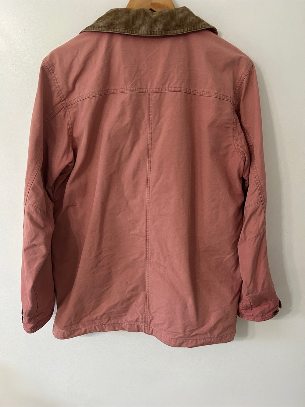 LLBean Chore Jacket Pink Canvas Barn Utility Brown Corduroy Collar Womens Medium - Picture 7 of 16